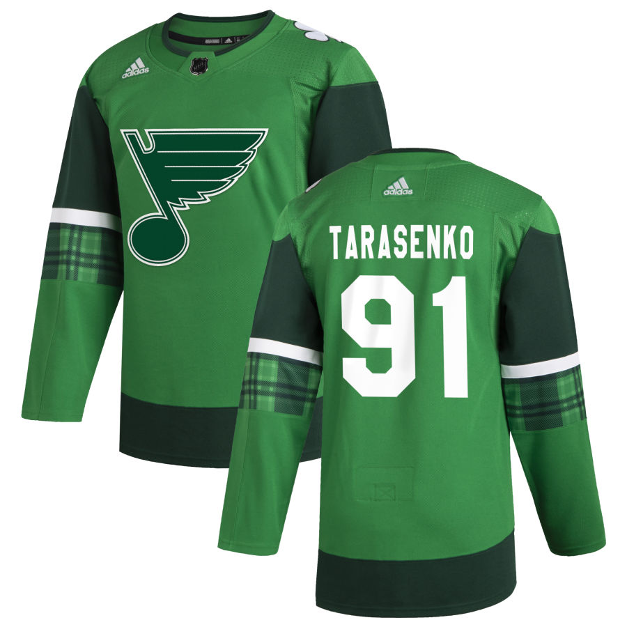 Cheap St. Louis Blues 91 Vladimir Tarasenko Men Adidas 2020 St. Patrick Day Stitched NHL Jersey Green